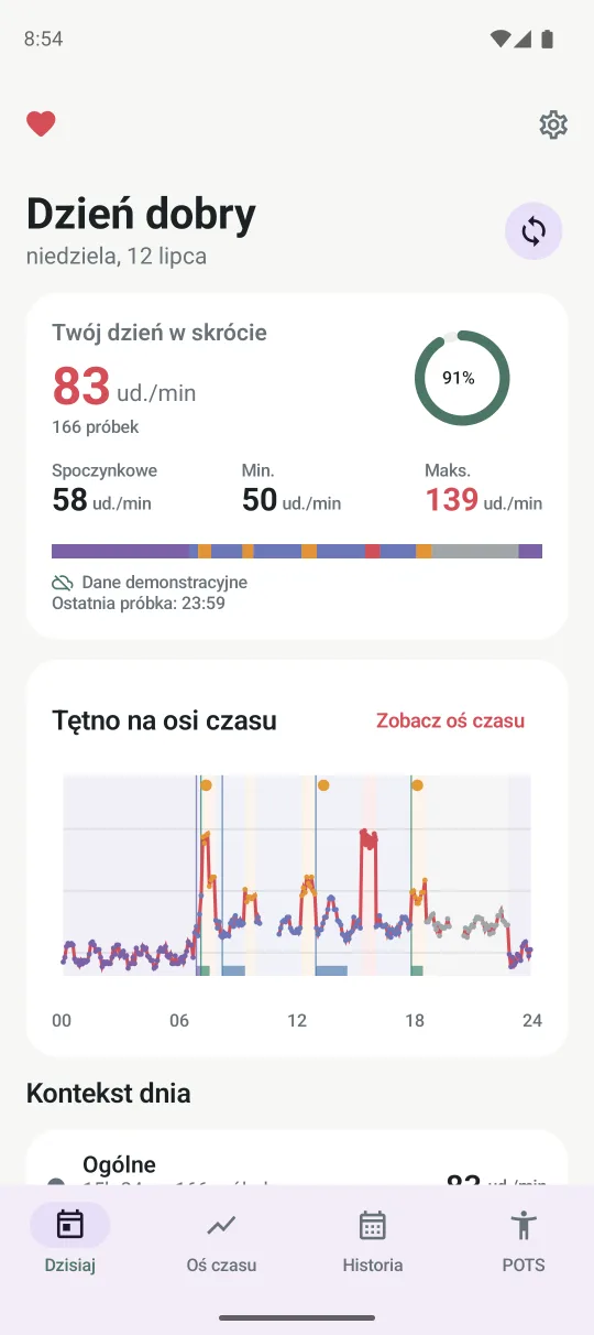 Dzienny pulpit aplikacji Pulse Context